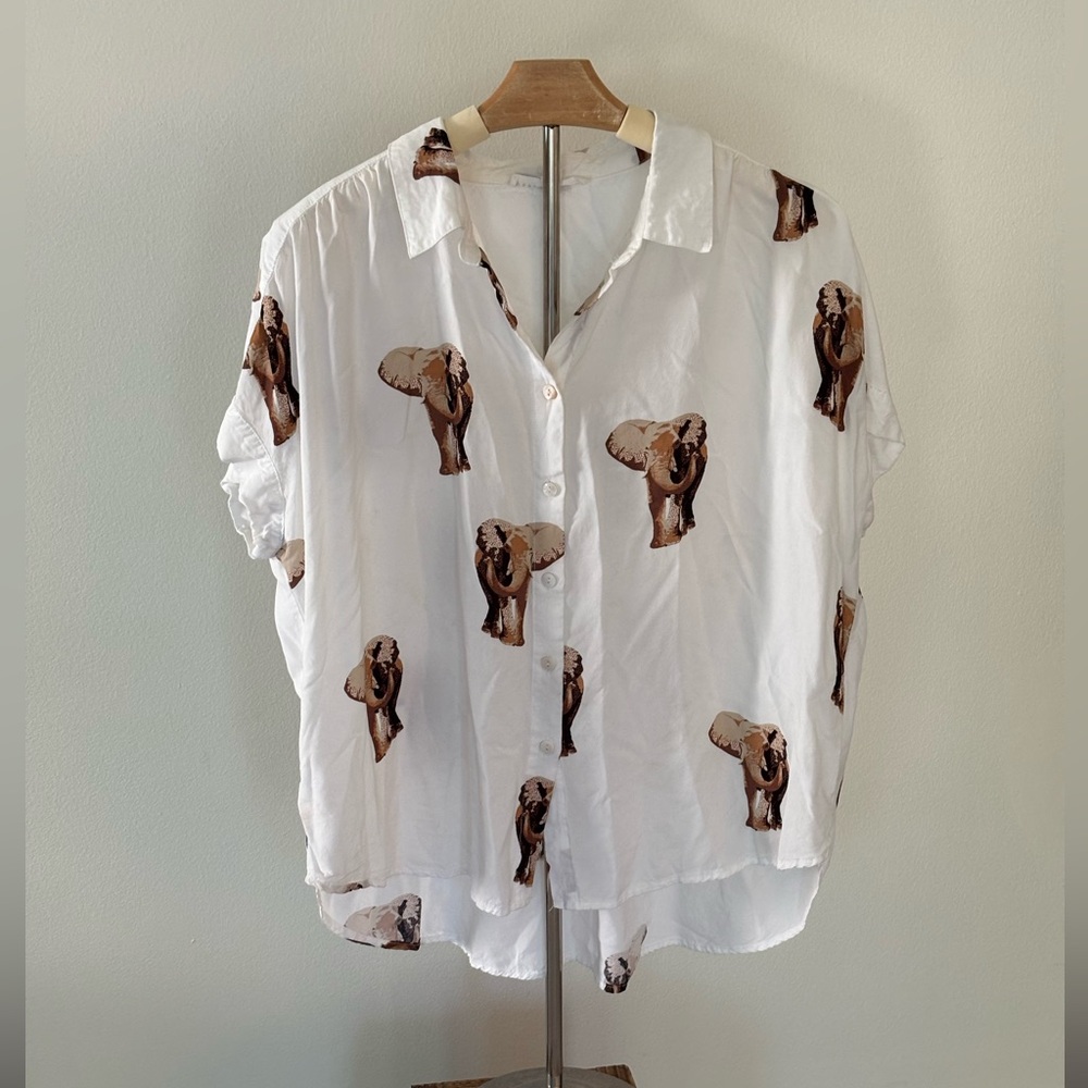 Jane and Delancey White and Brown Boxy Button Down Shirt